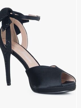 LaurenLorraine FLING HEEL | RHINESTONE BOW OPEN-TOE HEEL